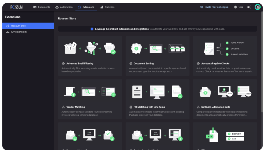 Apps available in Rossum's AI document processing platform store.