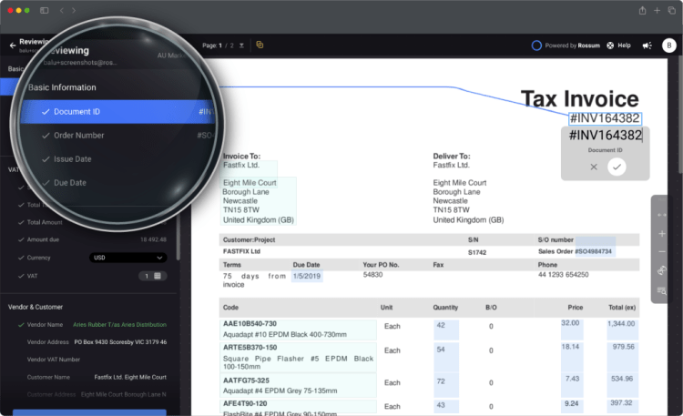 Deep Learning neuronales Netzwerk für eine genaue invoice data capture und erhöhte Automatisierung, selbst bei Änderungen des Layouts oder Stils.