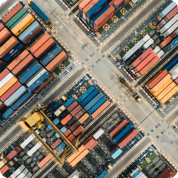 Transportation and logistics automation image showing an overhead shot of a cargo unit.